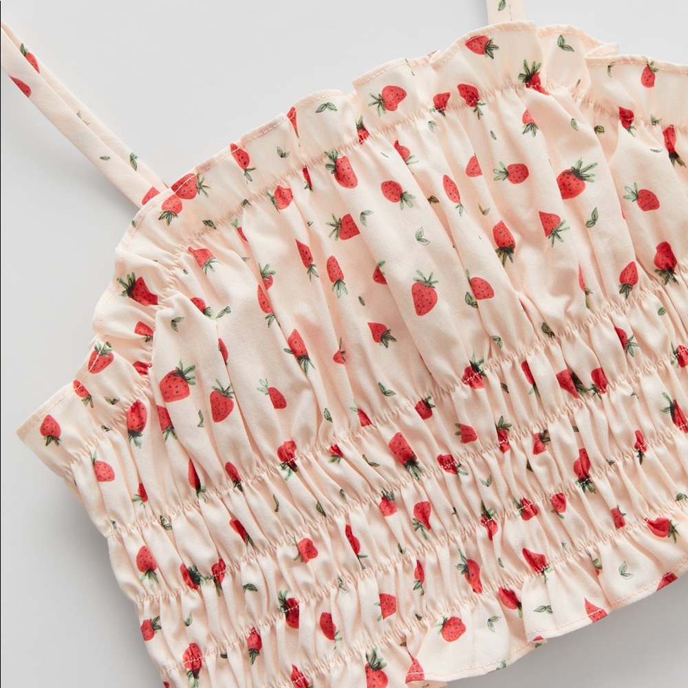 Zara Cream Strawberry Print Tank Top with Red & Green Accents